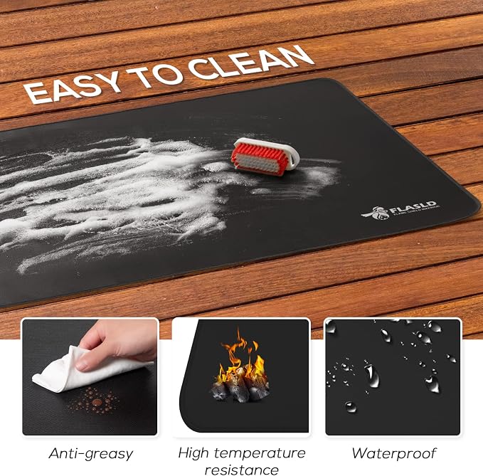 FLASLD Heavy-Duty Outdoor Under Grill BBQ Floor Mat 32 x 60 inches - Fireproof and Waterproof Protector for Decks & Patios, Reusable and Easy to Clean, Black