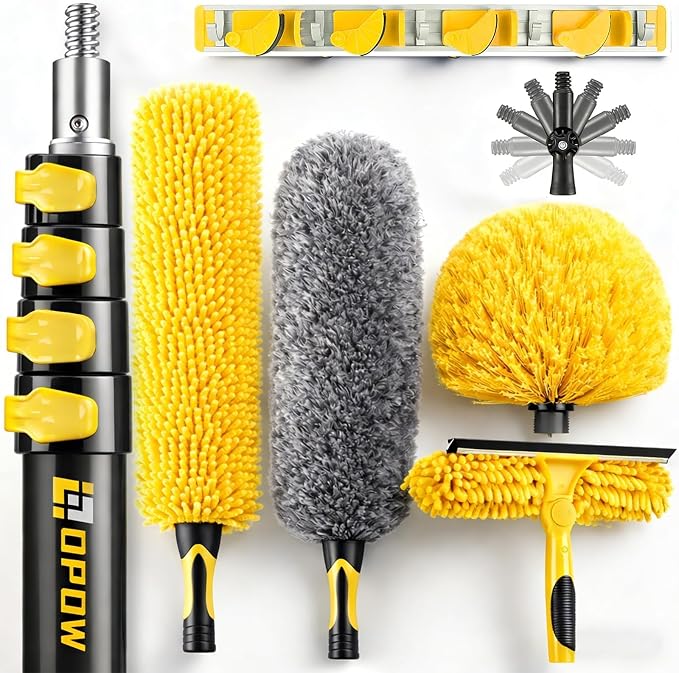 25 Foot High Ceiling Duster Kits with 4.5-18ft Heavy Duty Extension Pole | High Reach Duster for Cleaning, Microfiber Feather Duster, Cobweb Duster, Ceiling Fan Duster, Window Squeegee & Cleaner