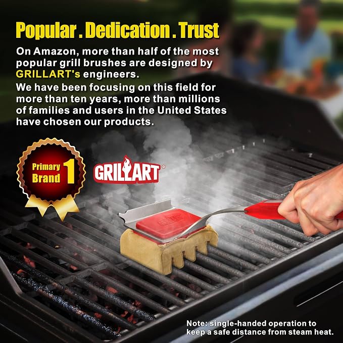 GRILLART Grill Brush Bristle Free, Replaceable BBQ Cleaning Pad (No Handle), Safe Replacement Cleaning Pad/Head for Cast Iron/Stainless Steel Grates - Deep-Reach | Safe Refill Replacement Head for All Grates, Safe No Wire, Durable Heat-Resistant, Effec...