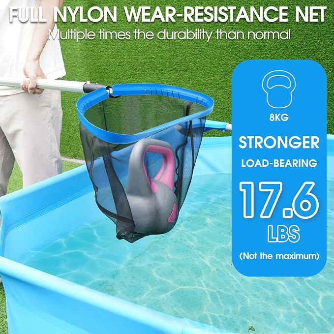 Pool Skimmer Net for Pool Cleaning, Heavy Duty Pool Net Skimmer with Fine Mesh & Deep Bag, Aluminum Frame Pool Leaf Net for Above Ground & In-Ground Pools, Pond Cleaning Leaf Rake Net (No Pole)