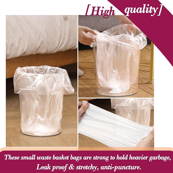 4 Gallon 180pcs Small Clear Trash Bags Strong Garbage Bags, Bathroom Trash Can Bin Liners, Plastic Bags for Office, Waste Basket Liner, Fit 12-15 Liter, 3.5,4,4.5 Gal（Clear 180）