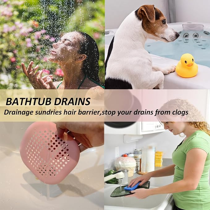 Bovinde Hair Drain Catcher,Square Cover for Shower 2 Pack (Pink) | Drainer Cover Silicone Hair Stopper with Suction Cups,Protector Accessories,Easy to Install Suit for Bathroom,Bathtub,Sink