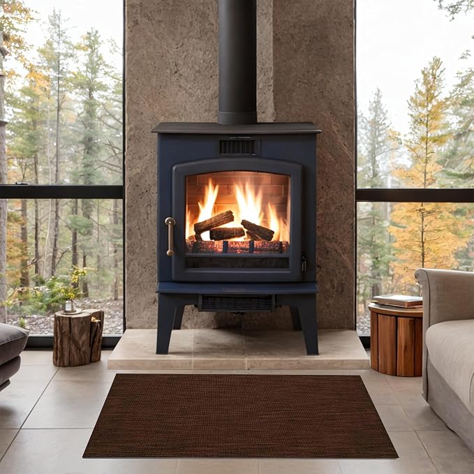 Plow & Hearth Dalton 2x3'6" Hearth Rug Fireproof | Chocolate | Wool Blend Fireplace Mat | Hearth Rugs for Fireplaces Fire Resistant | Protect Hardwood Floor and Carpet from Sparks and Embers
