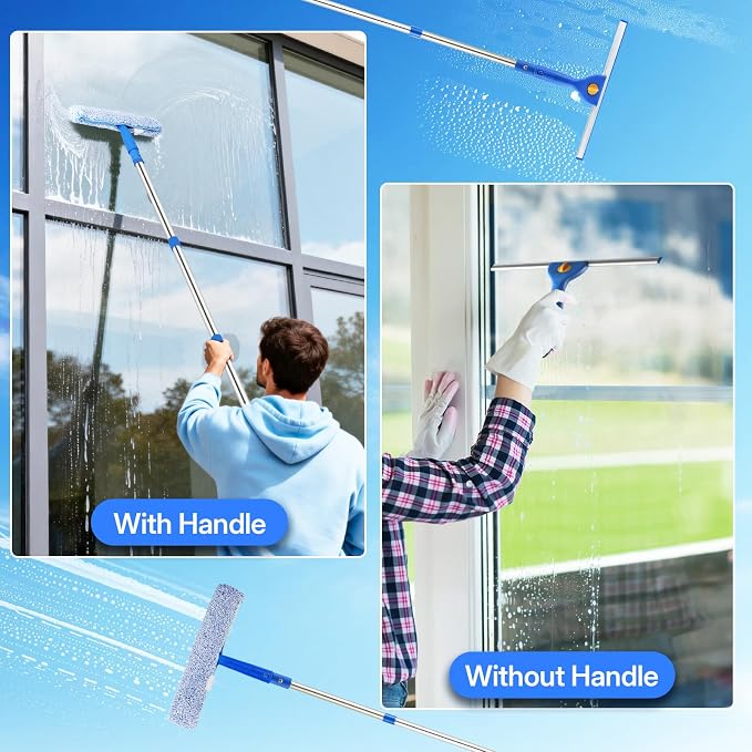 Window Cleaning Kit with Bucket, Squeegee and Scrubber for Home, Commercial | Professional High Windows Washing Kit, 76" Long Handle Window Squeegee & Scrubber, 3 Gal Bucket, Complete Window Cleaner Tool