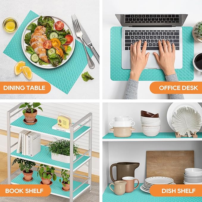 Blue Shelf Liners for Kitchen Cabinets Refrigerator Liners Waterproof & Oil-Proof Kitchen Cupboard Liner Drawer Mats EVA Material Non Adhesive Fridge Liner for Shelves 23.6 x 236.2 Inches