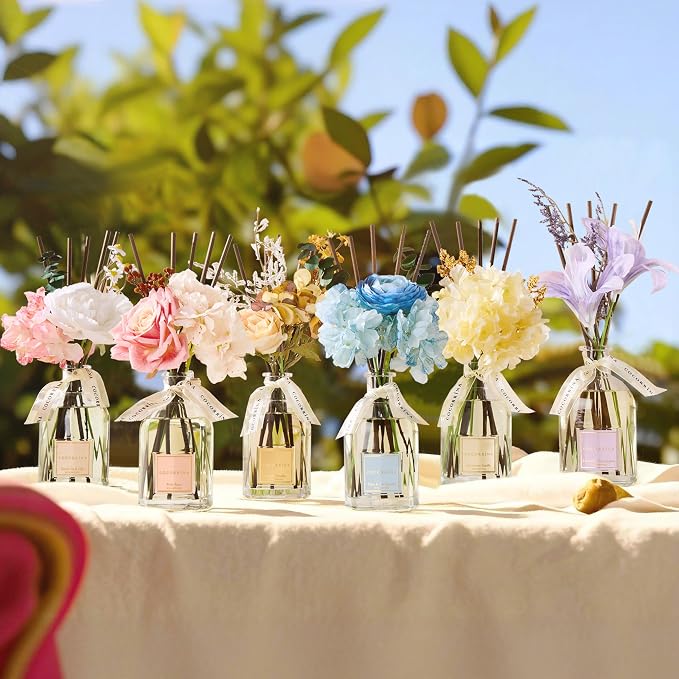 Reed Diffuser - Cashmere Vanilla 8.5 Fl.oz Flower Reed Diffuser with Sticks, Bedroom Bathroom Shelf Decor (Floral Basket Collection)