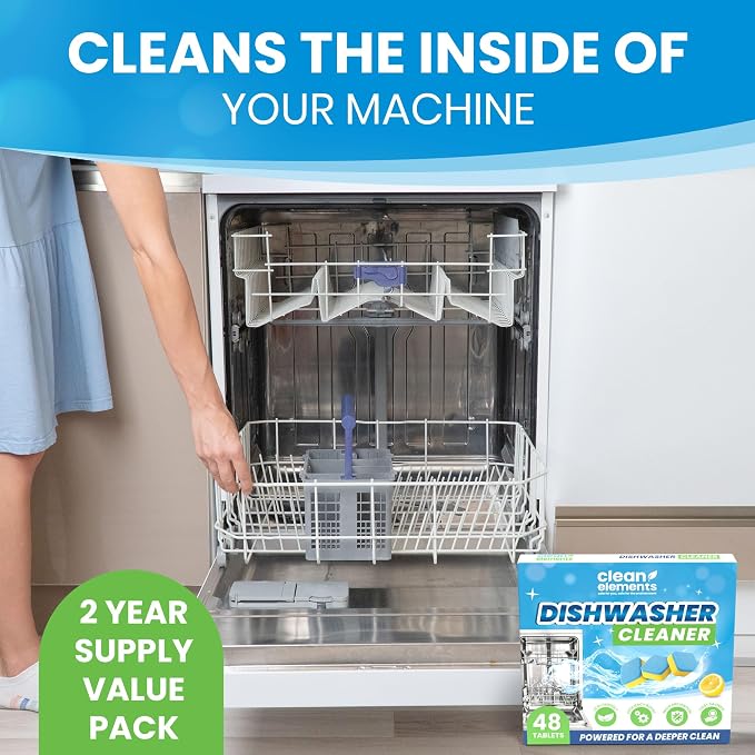 Dishwasher Cleaner Tablets & Deodorizer – 48 Pack (2 Year Supply) Deep Cleaning Descaler Pods, Removes Limescale, Hard Water, Calcium, Grease & Odor, Septic Safe Heavy Duty for Dish Washer