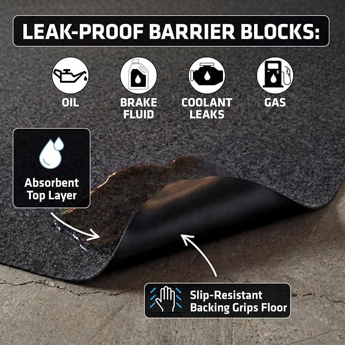 Armor All Garage Floor Mat (17' x 7'4"), Waterproof Garage Flooring, Absorbent, Premium Oil Spill Resistant Garage Pad, Durable, Protects Surfaces (Includes Double Sided Tape) (USA Made)