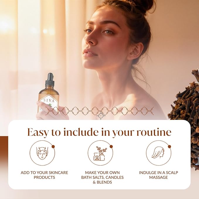 Siva Clove Bud Essential Oil, Glass Bottle with Dropper, 4 Fl Oz (118 ml) | Clove Bud Oil for Diffuser, Humidifier, Home Fragrance, Oral Care, Body Massage, Soap Making, Candle Making & DIY Projects