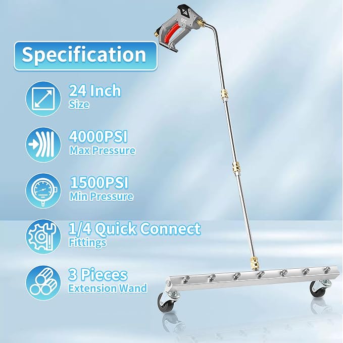 M MINGLE 24” Undercarriage Pressure Washer Attachment | Undercarriage Sprayer with 7 Nozzles, Under Car Washer with 3 Pieces Extension Wand, 4000 PSI