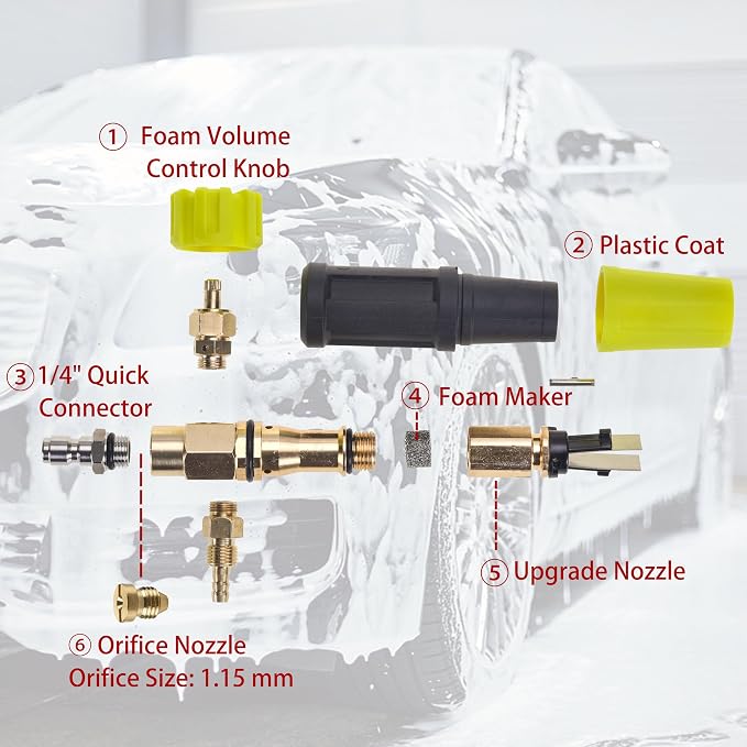 M MINGLE High Pressure Washer Gun Snow Foam Lance, 4000 PSI, 1 Liter | Foam Blaster with 1/4" Quick Connector, Car Wash Foam Cannon Kit with 5 Nozzle Tips & M22 Adapter, Generates Thick Foam