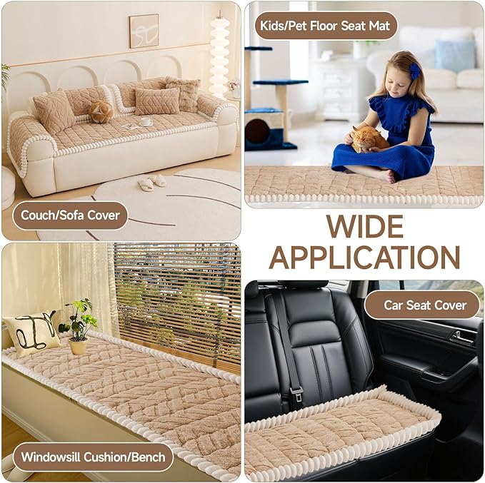 OTOB Couch Cover for Dogs Washable Pet Friendly, Non Slip Plush Funny Fuzzy Loveseat Sofa Cushion Slipcovers, All Seasons Geometric Jacquard Soft & Cozy Pet Bed Mat Protector (Coffee, 27.6" x 47.2")