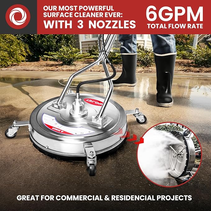 WOJET 22" Pressure Washer Surface Cleaner with 4 Wheels & Dual Handles & 3 Nozzles, 4500PSI 6GPM Stainless Steel Pressure Washer Attachment for Concrete Driveway Sidewalk Deck Patio, Commercial Grade
