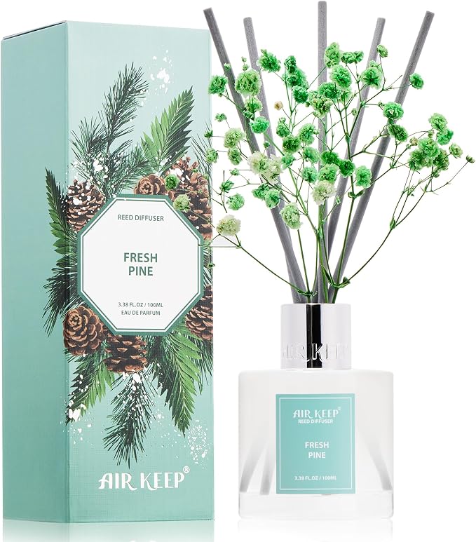 Reed Diffuser Set,3.38 fl oz (100 ml) - Fresh Pine Oil Diffusers with 8 Reed Sticks, Home Fragrance Reed Diffuser for Bathroom Shelf Decor