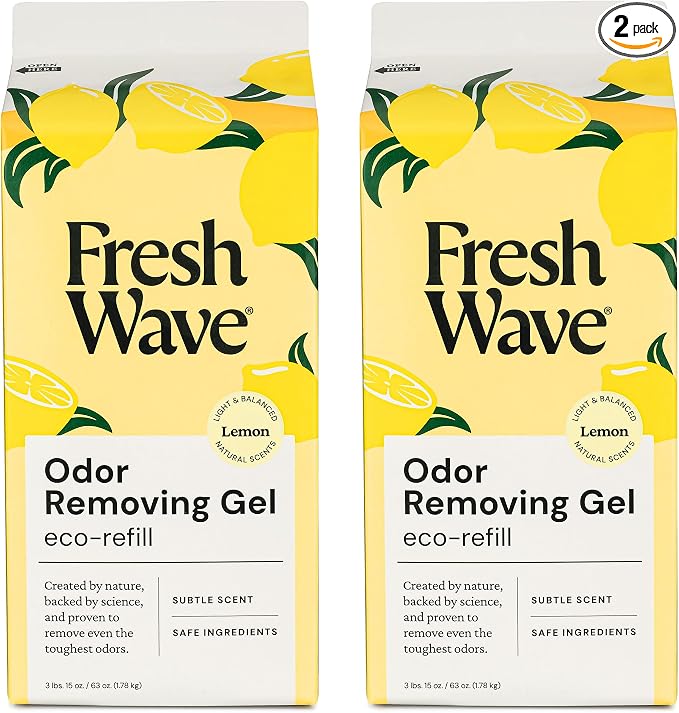 Fresh Wave Lemon Odor Removing Gel Refill, 63 oz. - Safer Odor Absorbers for Home, Natural Plant-Based Odor Eliminator, Every 15 oz. lasts 30-60 Days, For Cooking, Trash & Pets (Pack of 2)
