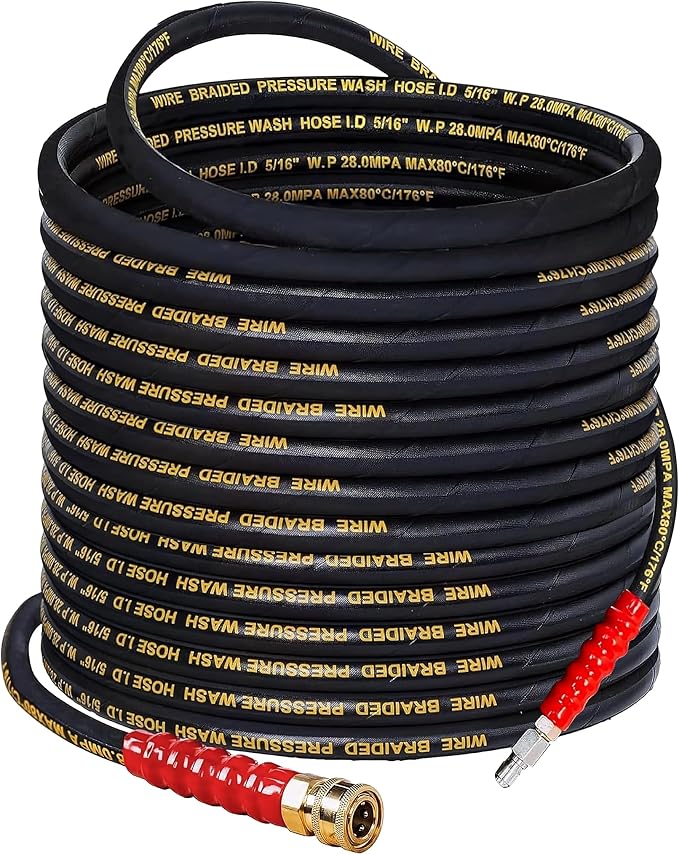 LIULO TOOL 100 FT Pressure Washer Hose with 3/8" Quick Connect, 4000 PSI Kink Resistant High Tensile Wire Power Washer Hose