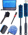oesee 7PCS Car Wheel Rims Detail Cleaning PRO Wash Kit, Wheel Wash Mitt, Tire Brush, 2PCS Soft Wheels Brush, Detailing Brush, and Tire Dressing Pads, Microfiber Dry Towel Scratch-Free Cleaning