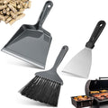 3 Piece Pellet Grill Ash Cleaning Kit, Easy to Remove Ash & Grime | Includes Large Dust Pan, Soft Bristle Brush, Metal Scraper & Wire Brush, Compact & Portable, BBQ Grill Cleaning Essential