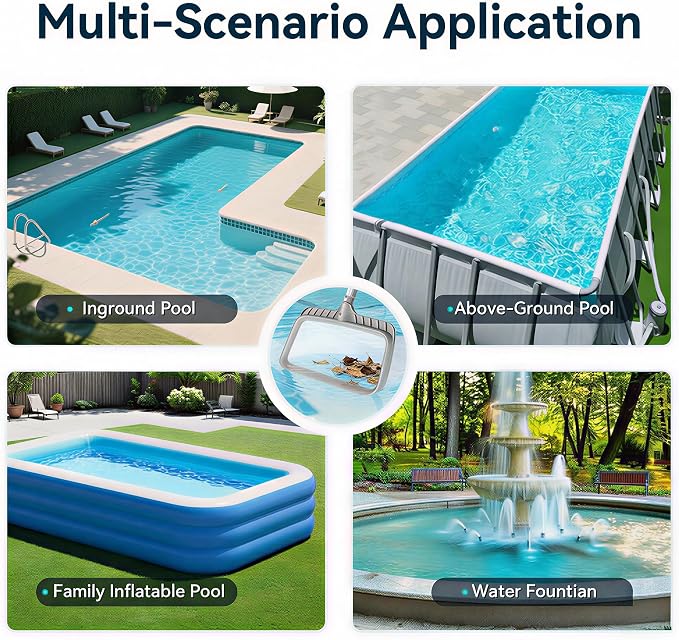 Professional Pool Skimmer Net, Heavy Duty Gray Frame with 15.5" Deep Fine Mesh Bag for Leaves, Twigs & Floating Debris, Reinforced Leaf Rake for Inground and Above Ground Pools (No Pole)