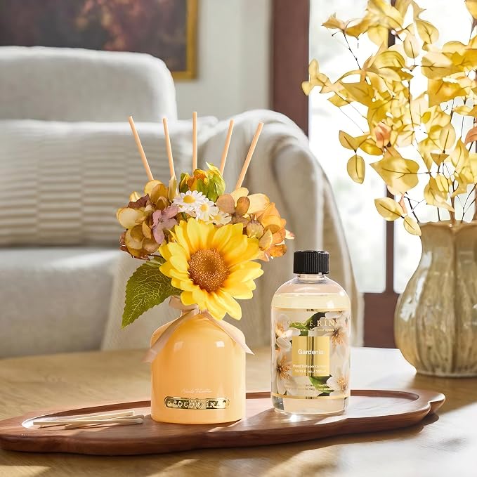 Reed Diffuser Refill Gardenia 10.14oz (300ml) with 8 Sticks - Premium Long-Lasting Floral Essential Oil, Home Fragrance for Bedroom, Bathroom Home Decor