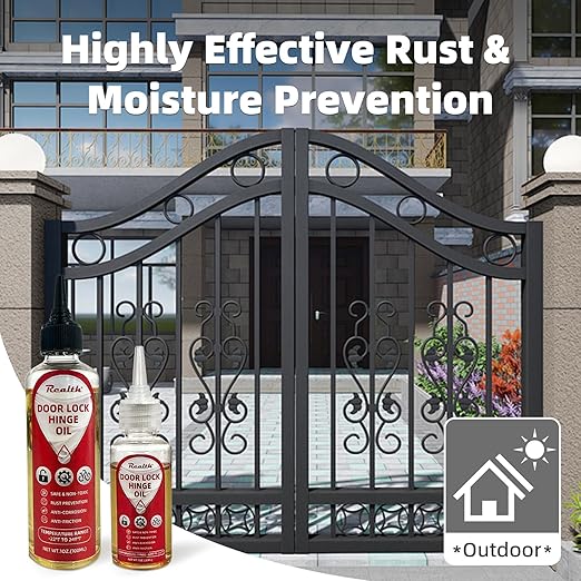 Realth Garage Door Lubricant -Lock Lubricant Keyhole, Great for Squeaky Hinges,Chains, Long-Lasting, Non-Toxic, Rust-Resistant Liquid Wrench with Precision Oiler Needle(100ml)