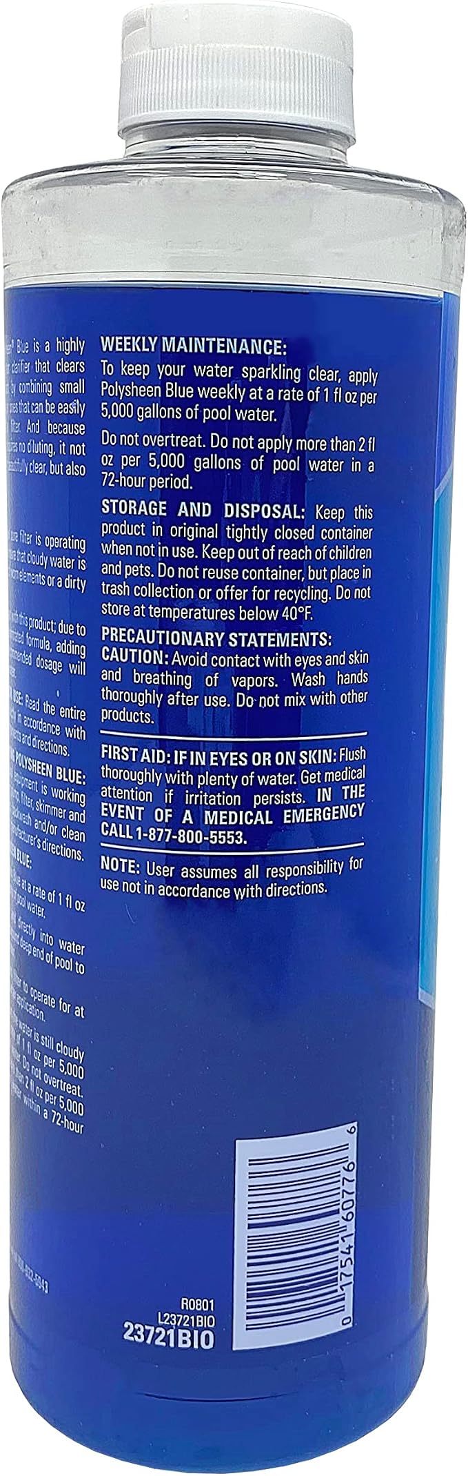 BioGuard Polysheen Blue Clarifier, 1 Quart, Single Pack | Fast-Acting Formula & Highly Concentrated Water Clarifier, Effective for All Swimming Pool and Filter Types