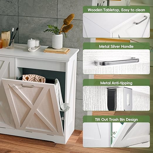 Betterhood TOLEAD Tilt Out Trash Can Cabinet, Hidden Trash Bin with Deodorizing & Negative Ion System, Pet-Proof Kitchen Waste Cabinet for Kitchen, Dining Room, Living Room (White, 2 * 13 Gallons)