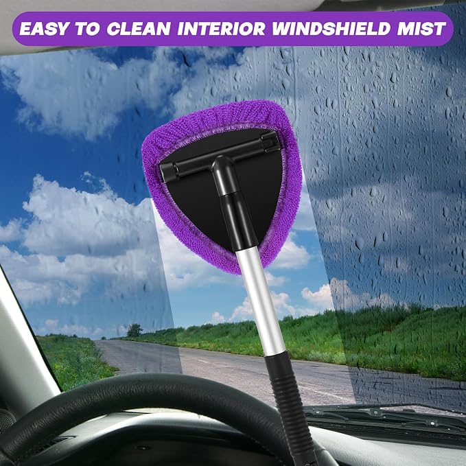Potchen 8pcs Car Windshield Cleaner Tool with Extendable Handle, Purple | with Microfiber Towel Pads, Brush, Empty Spray Bottle, Car Window Cleaner for Auto Glass Wiper Suvs Rvs & Home Windows