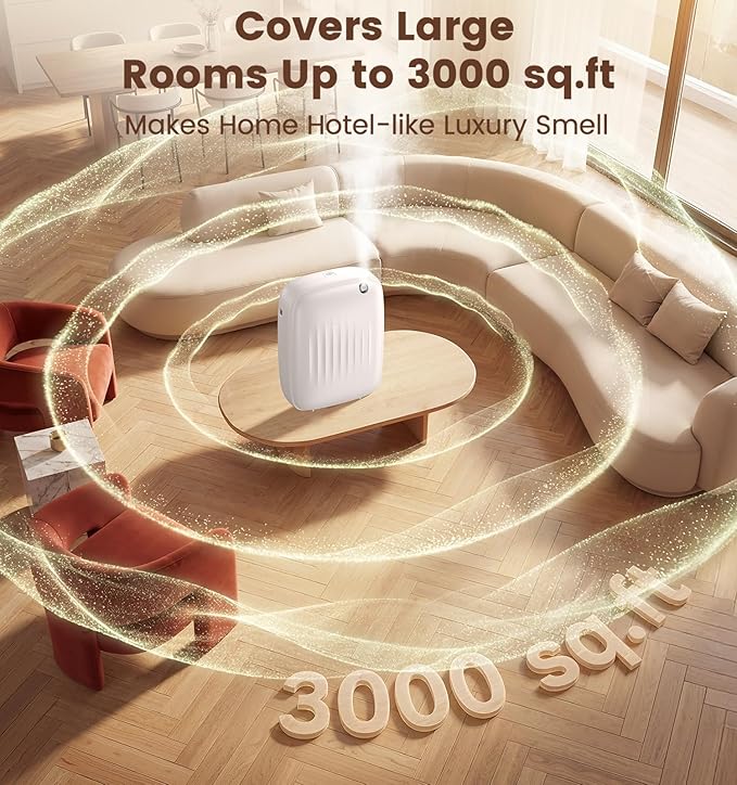 Ziweo Waterless Essential Oil Diffuser Up to 3000sq.ft Whole-Home Scent | Cold Air Diffuser for Home Office Hotel, App & One-Click Preset Panel Control, Easy to Operate, Quiet, Wall Amount - 400ml