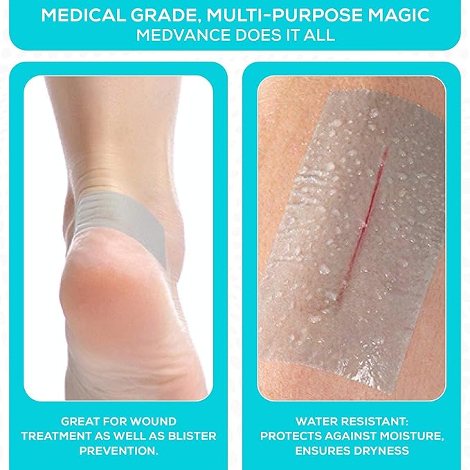Medvance Cuttable Soft Silicone Tape - Waterproof Breathable Tape for All Skin Types - Easy Apply Non Stick Tape for Wounds - Adhesive Silicone Bandages for Blisters (3 Pack, 5 Feet Rolls)