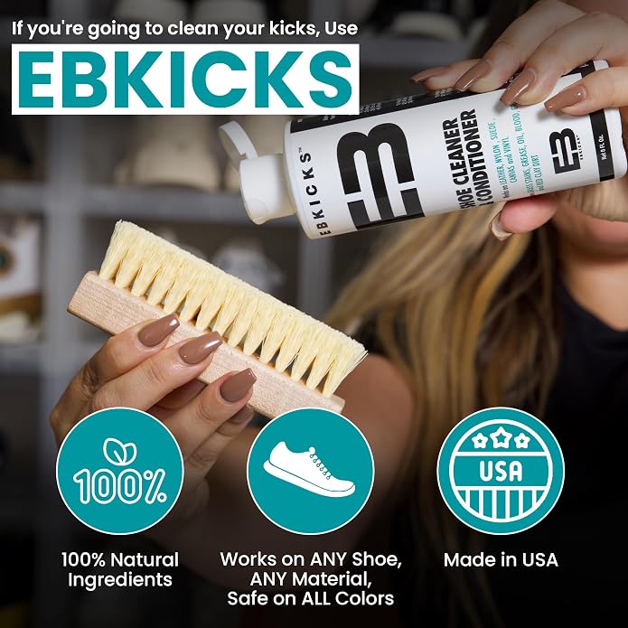 EBkicks Shoe Cleaner Kit with Bottle and Brush + sponge For Suede, Leather, Whites, canvas and Nubuck Sneakers