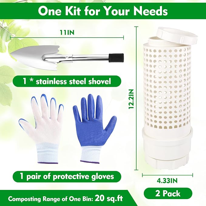 2 Packs Inground Worm Composter, Outdoor Worm Compost Bin Kit with Lid | Worm Composter with Shovel & Gloves, for Raised Garden Beds, Reducing Food Waste Composting Systems