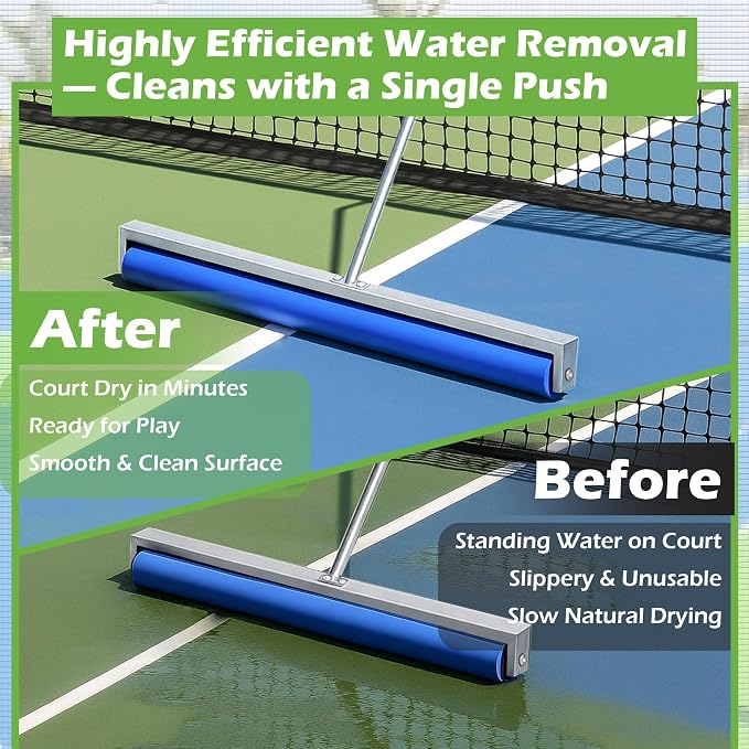 Tennis Court Squeegee, 38'' Foam Tennis Roller for Quick Clearing, Silver | Quick Water Removal, Lightweight, PVA Tennis Foam Sponge Roller