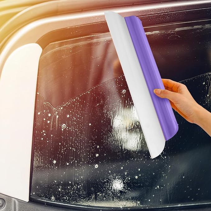 2 Pack 14 Inch Car Drying Squeegee Purple Silicone Window Blade | Flexible Silicone for Drying Windshield Shower Glass, Bathroom Window Cleaner, T-bar Design, Long Handle Wash Tool