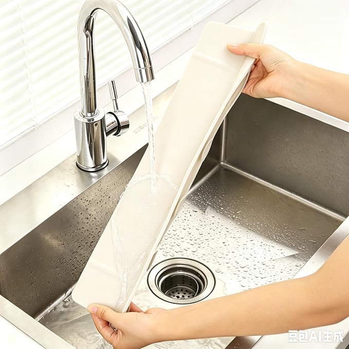 19.2inch(49cm) Silicone SinkSplash Guard, Sink Splash Guard with Suction Cup,Kitchen Sink Water Splash Guard, Kitchen Sink Splash Guard that Can Be Placed Behind (1, Milky White