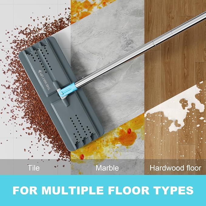 JOYMOOP Flat Mop, Microfiber Floor Cleaner with 60" Long Handle and Flexible 13" Head, Grey & Cyan Blue