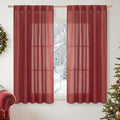 YoungsTex Red Linen Curtains 54 Inch Length for Kitchen, Light Filtering Semi Sheer Small Window Drapes Rod Pocket Back Tab for Christmas Living Room Cafe, 2 Panels, 42 X 54 Inch