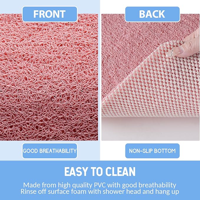 Non-Slip Bathtub Mat, Anti Slip Shower Mat, Fast Drying Bathtub Mats, Foot Scrubber Mat, Anti Slip Mat for Tub, Floor, Bathroom, Kitchen, Home, Hotel (Pink 24"×24")