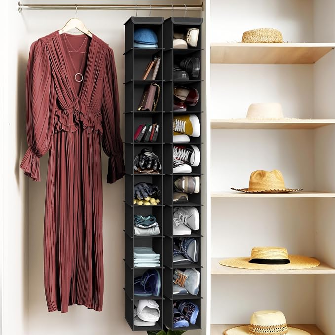 Simple Houseware 10 Shelves Closet Hanging Shoe Organizer, Black | Dual Metal Hooks, Holds Up to 20 lbs, for Narrow Space