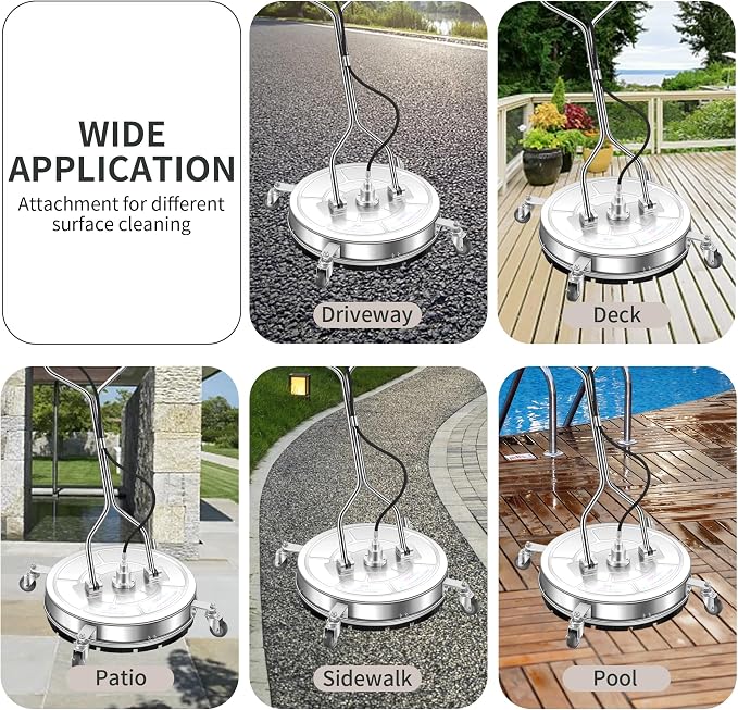 LidoDola 24'' Pressure Washer Surface Cleaner, Power Washer Accessory | Stainless Steel Body, Dual Handles, 4 Replacement Nozzles, Ideal for driveways, decks & patios—clean effortlessly