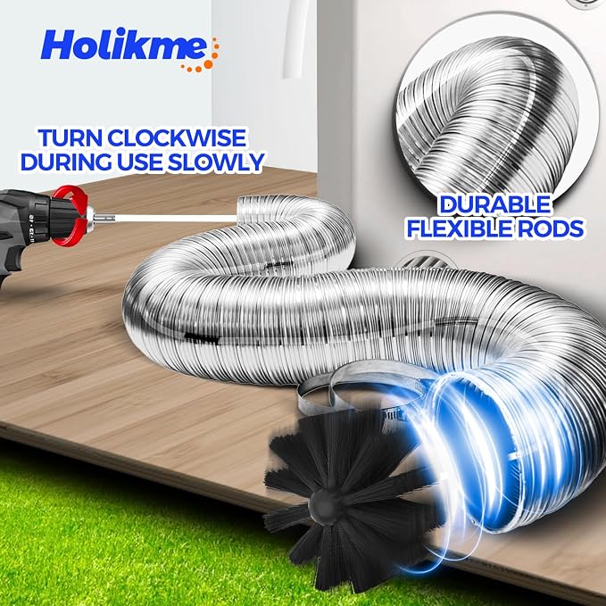Holikme Dryer Vent Cleaner Kit - 42Ft Flexible Lint Brush for Deep Cleaning | Dryer Vent Cleaner Brush with Drill Attachment, Removes Years of Lint Buildup, Improves Airflow, Faster Drying & Fire Safety
