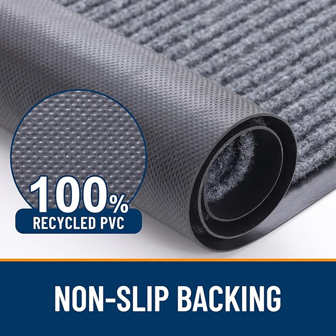 OLANLY Front Door Mat Indoor Outdoor Entrance, Waterproof Heavy Duty Doormat, Fade Resistant, Low Profile, Easy Clean Patio Porch Welcome Floor Mats for Entry, 33x21, Light Gray