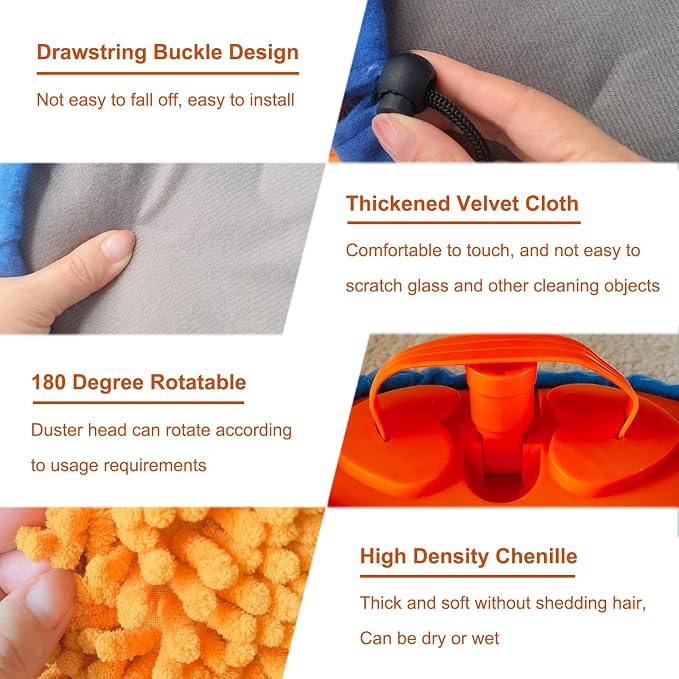 Wall Cleaner, Max 13 Ft+ Wall Mop with Long Handle, Ceiling Dust Mop with 15° Labor-Saving Elbow Extension Pole, Baseboard Duster Washer Scrubber, High Reach Window Cleaning Brush, Roof Cleaning Tool