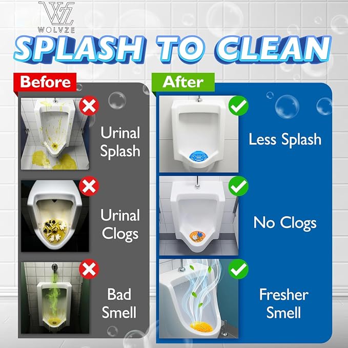 Urinal Screen Deodorizer (24 Packs) with 48 Gloves | 1 Fresh Scents OceanBreeze | Urinal Cakes |Anti-Splash - Odor Protection for Toilets in Bathroom Restaurant Office Stadium School