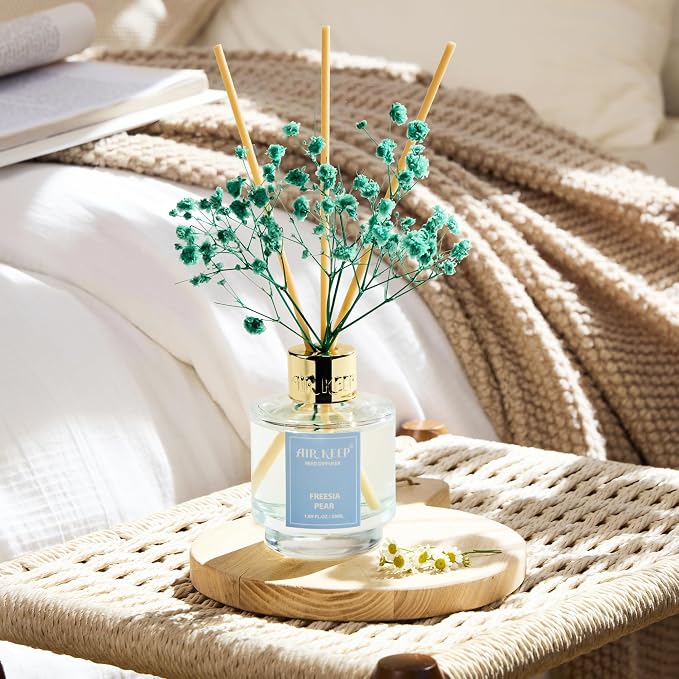 Reed Diffuser Set of 3, Jasmine Mint Gardenia Freesia Pear Oil Reed Diffusers for Bedroom Living Room Office Aromatherapy Oil Reed Diffuser for Gift 50ml x 3