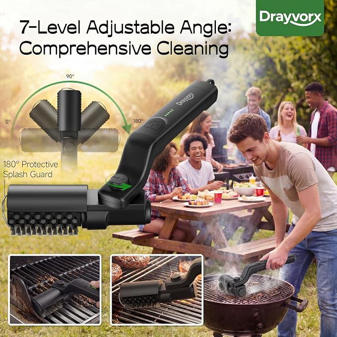 Electric Grill Brush, High Torque Grill Brush with 3-Speed Modes | 20kg Max Torque BBQ Cleaner Safe for Porcelain Cast Iron Stainless Steel, Reinforced Steel Bristles, Type-C Rechargeable