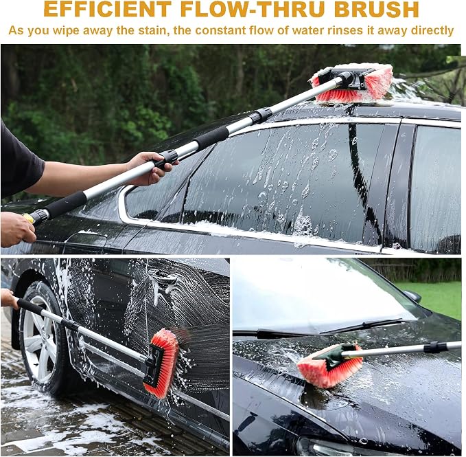 Car Wash Brush with Long Handle for Car Truck Boat RV SUV Washing (Orange, 70")