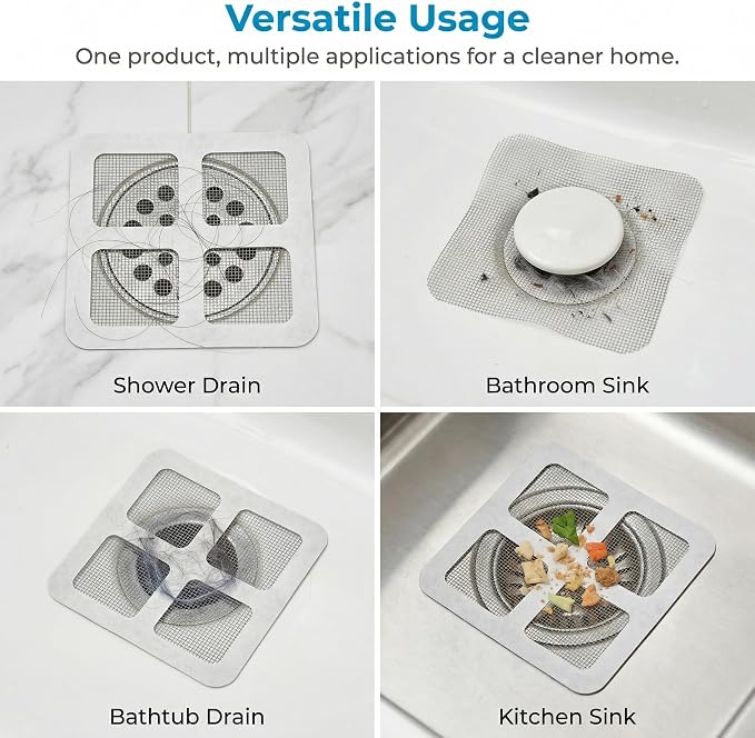 50 PCS Disposable Shower Drain Hair Catcher Stickers, Adhesive Mesh Trap | Self-Adhesive Mesh Traps Hair, Lint and Debris While Water Flows, Peel, Stick and Toss, for Flat Tub, Sink, Laundry Drains