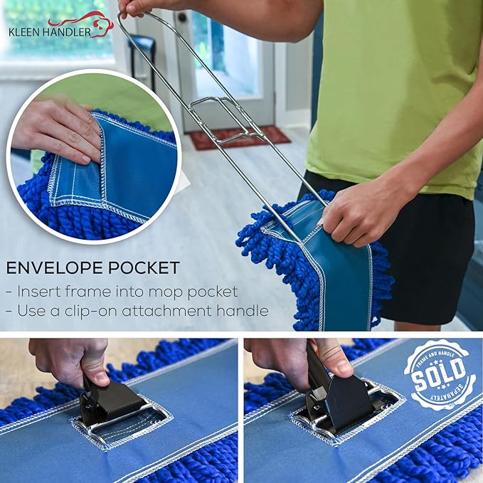 KLEEN HANDLER 36 Inch Microfiber Dust Mop Bulk Pack of 12, Large Washable Commercial Mop Head Replacement, Sweeper, Janitorial Supplies, Blue