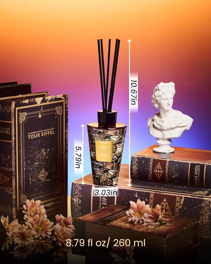 M&SENSE Reed Diffuser Set, Roasted Coffee, 8.79 oz Natural Essential Oil | Non-Toxic Organic, Long-Lasting Fragrance, Ideal for Living Room, Study, Gifts for Women